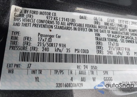 2016 Ford Focus Se from USA, damaged, VIN 1FADP3K26GL376715